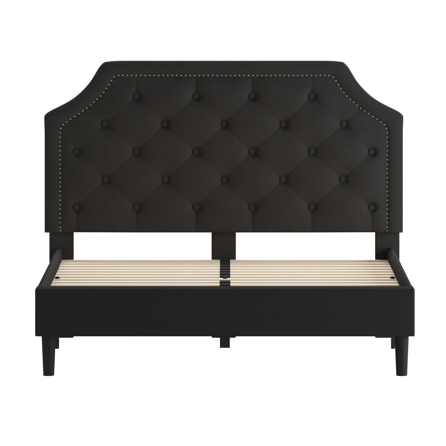 Merrick Lane Provence Platform Bed with Slatted Support Contemporary Tufted Upholstery with Accent Nail Trim