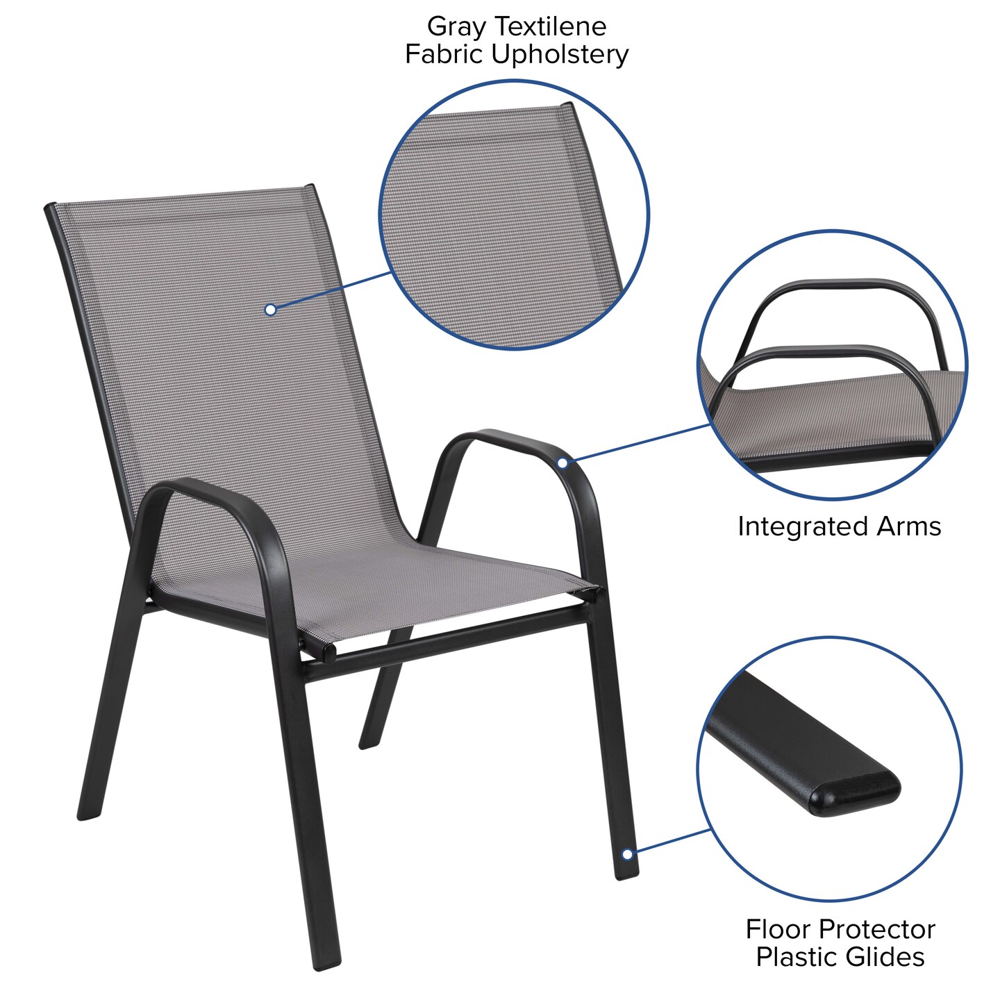 Merrick Lane Set of 4 Manado Series Metal Stacking Patio Chairs with Flex Comfort Material