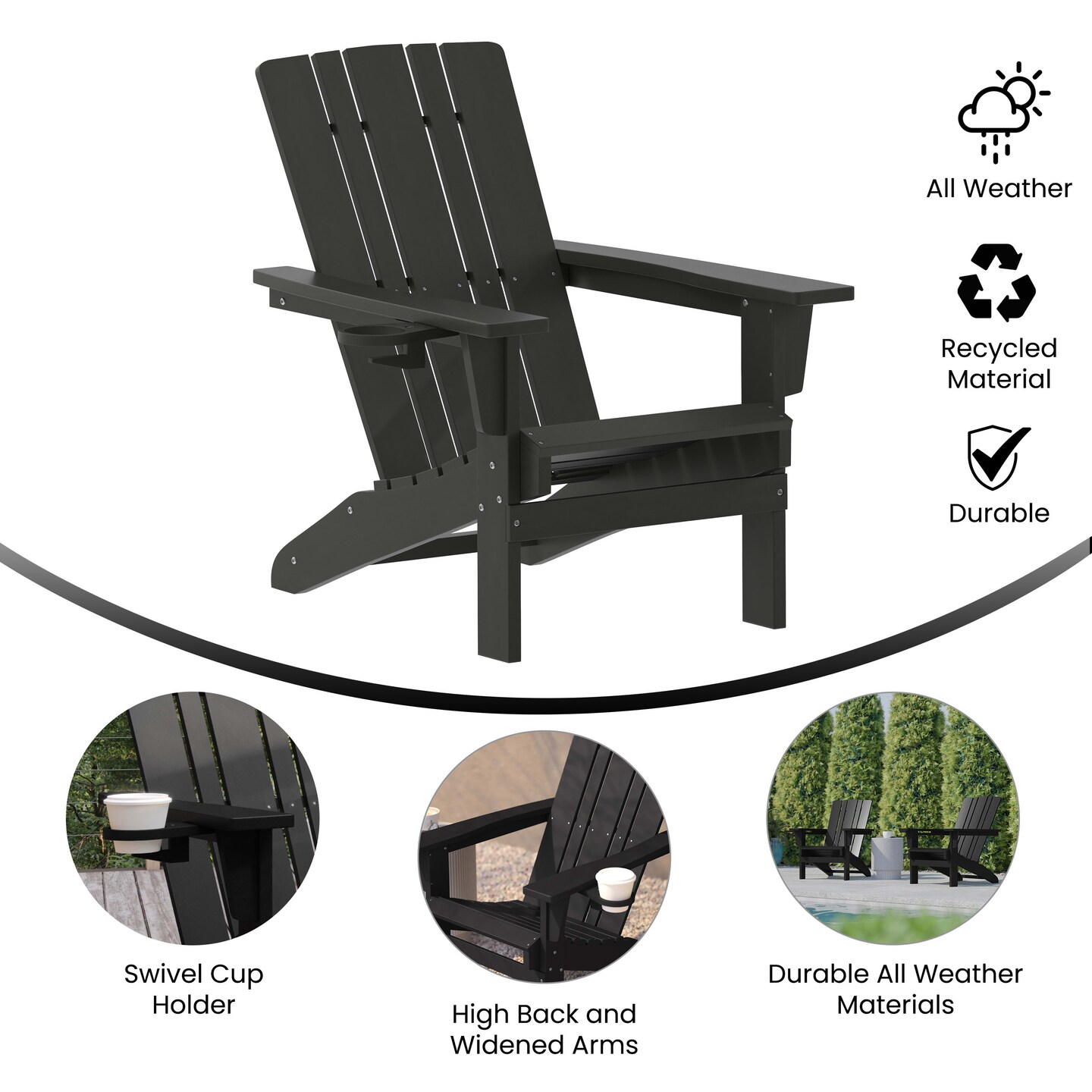 Merrick Lane Ridley Adirondack Chair with Cup Holder, Weather Resistant HDPE Adirondack Chair