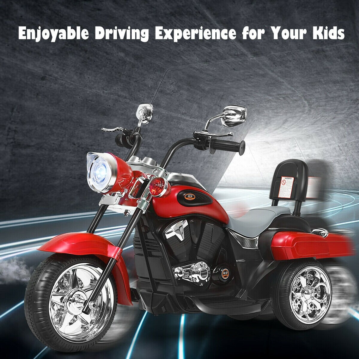 6V Chopper Style Motorcycle with Bright Headlight and Cheering Music Perfect Gift to Kids