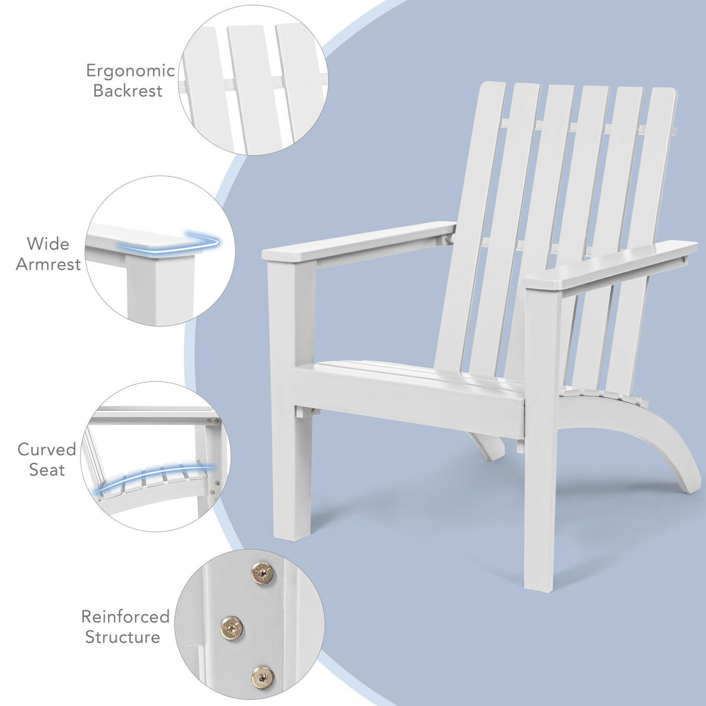Costway Outdoor Wooden Adirondack Chair Patio Lounge Chair w/ Armrest