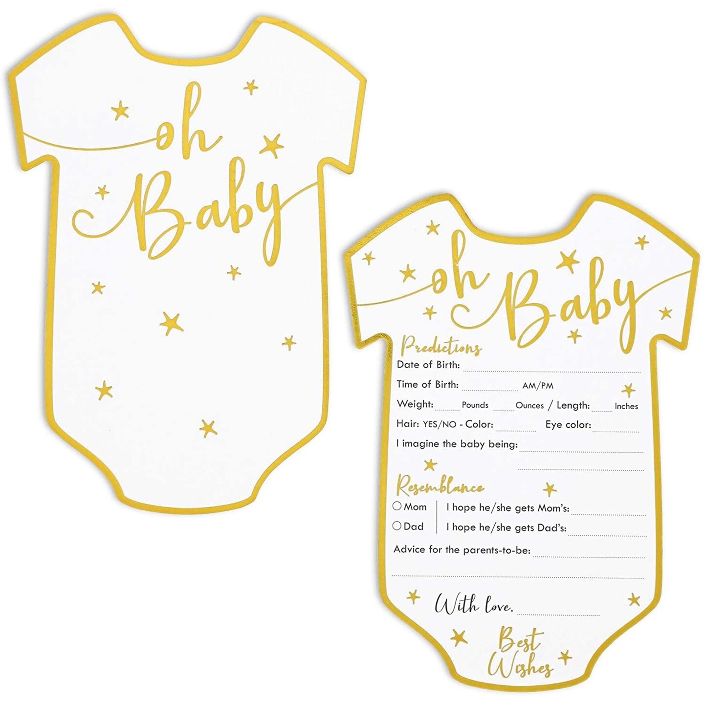 Baby Shower Predictions and Advice Cards, 50 Pack, Gold Foil, 5 x 7 in