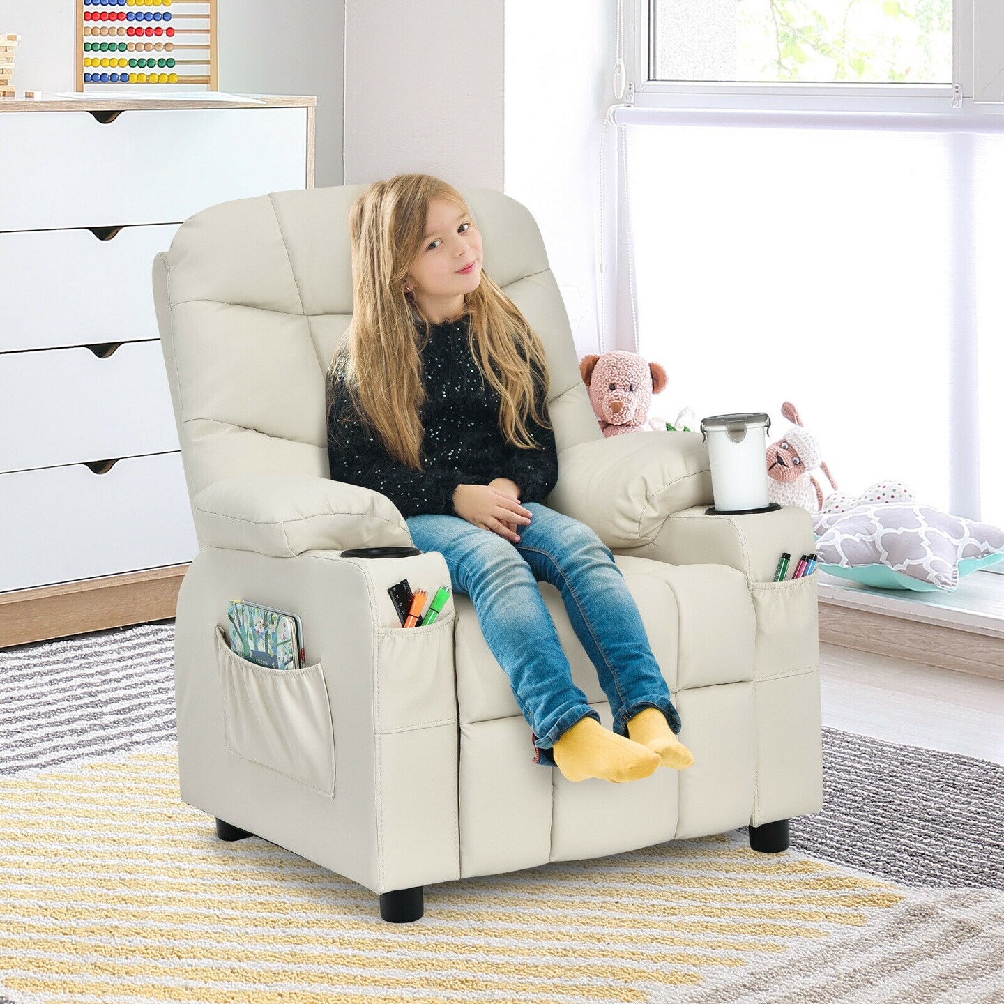 Kids Recliner Chair with Cup Holders Suitable for Children's Room, Living Room and Bedroom