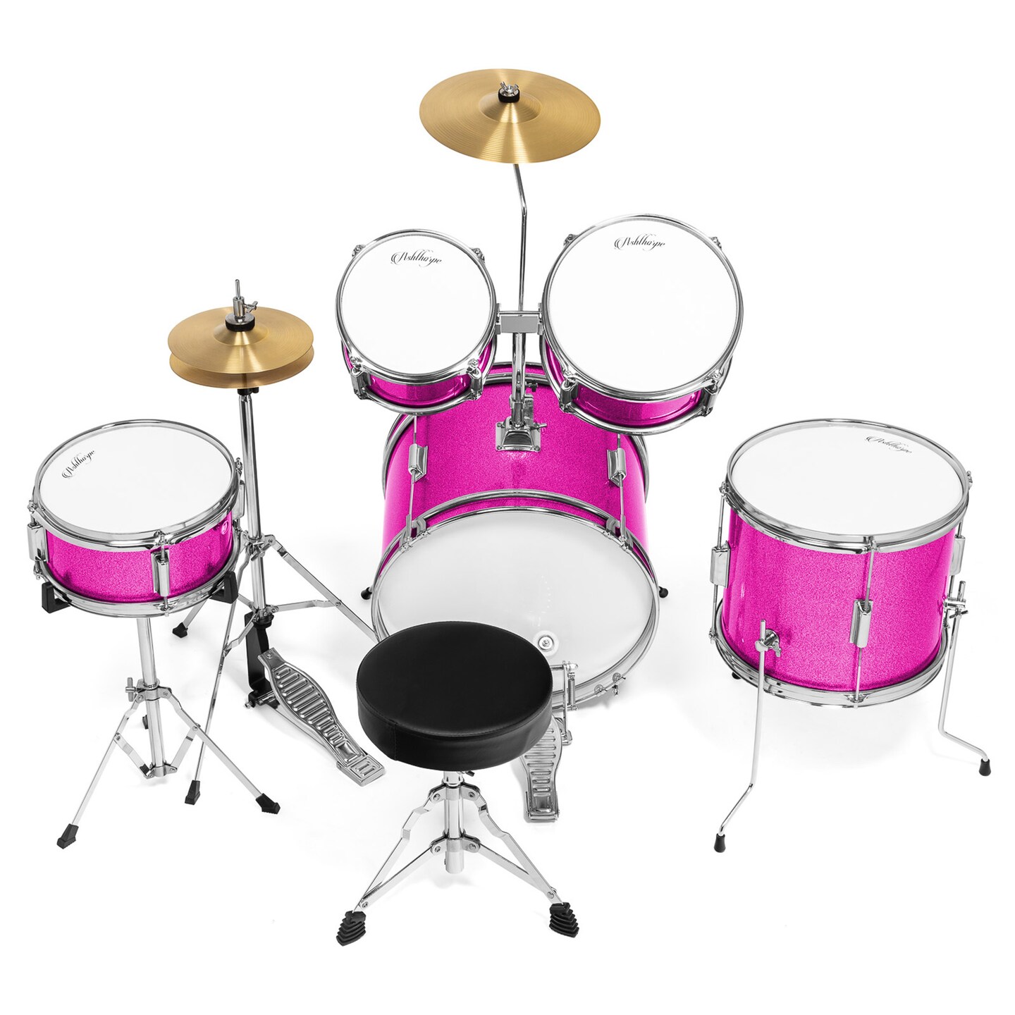 Ashthorpe 5-Piece Complete Junior Drum Set with Genuine Brass Cymbals - Advanced Beginner Kit with 16&#x22; Bass, Adjustable Throne, Cymbals, Hi-Hats, Pedals &#x26; Drumsticks