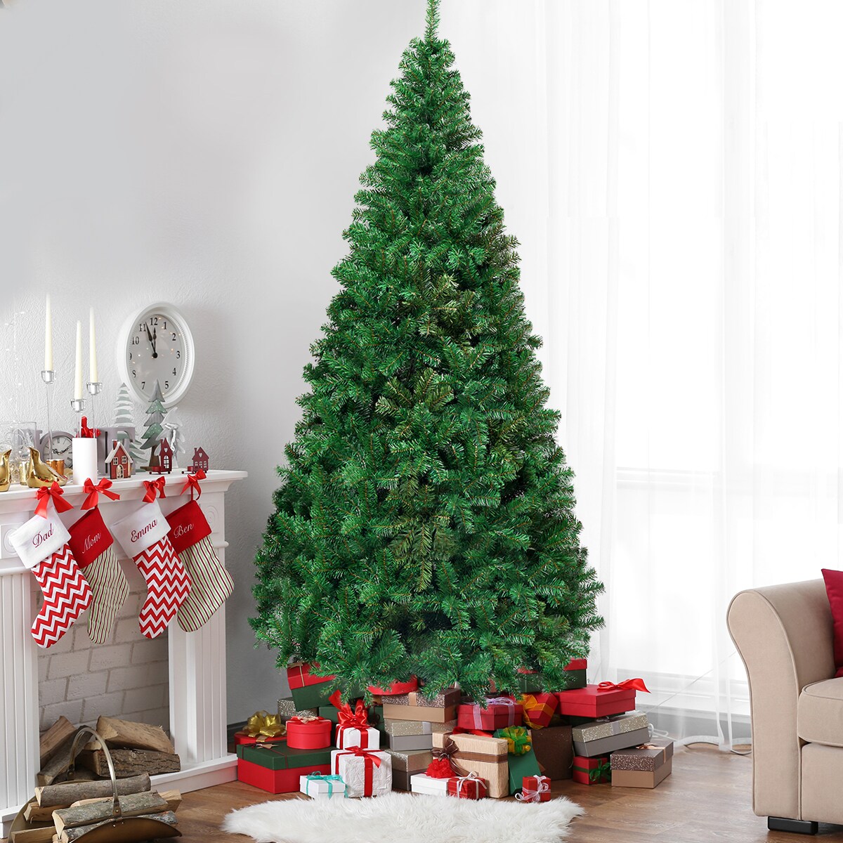 Costway 5Ft/6Ft/7Ft/8Ft Artificial PVC Christmas Tree W/Stand Holiday Season Indoor Outdoor Green