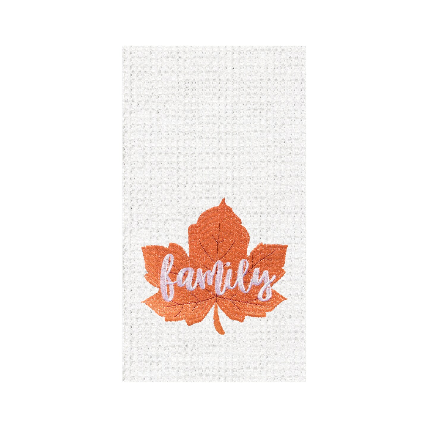 Family Leaf Embroidered Thanksgiving Waffle Weave Kitchen Towel