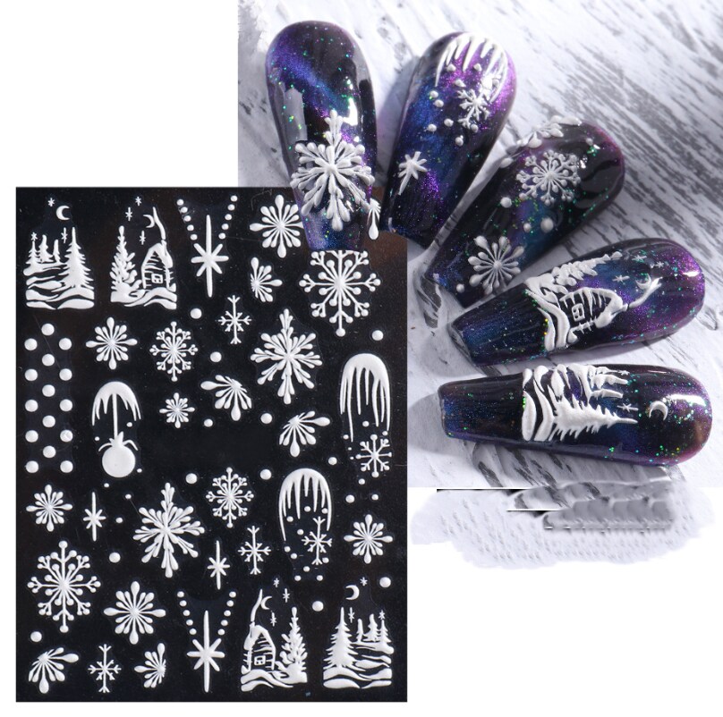 Kitcheniva 5D Embossed Nail Stickers Christmas Snowflakes Flowers