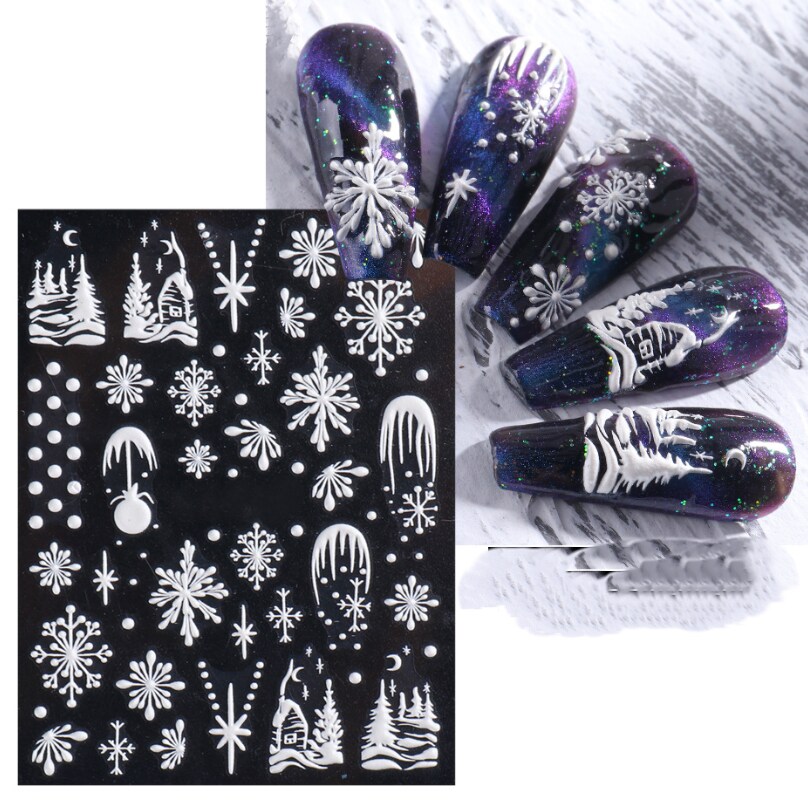 Kitcheniva 5D Embossed Nail Stickers Christmas Snowflakes Flowers Designs