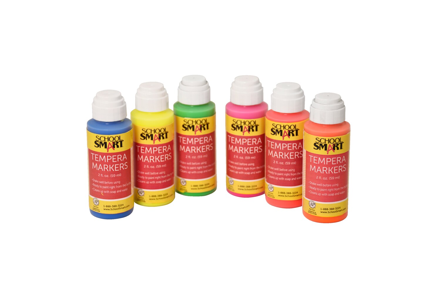 School Smart Tempera Paint Daubers, Poster Marker Set, Fluorescent Neon