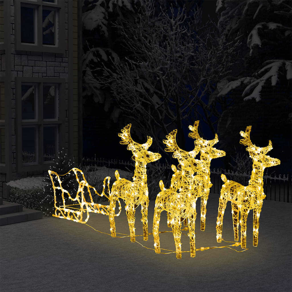 Reindeers &#x26; Sleigh Christmas Decoration 110.2&#x22;x11&#x22;x21.7&#x22; Acrylic