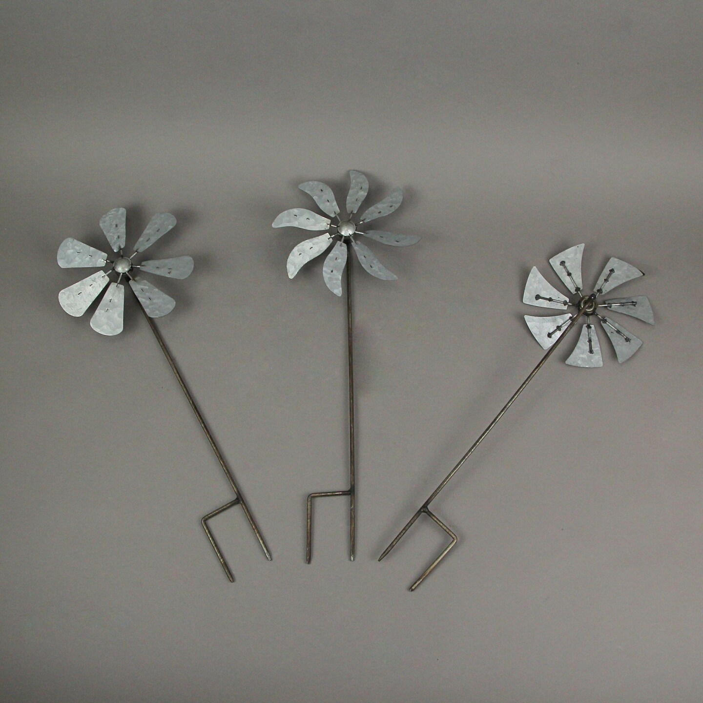 Set of 3 Metal Kinetic Wind Spinner Garden Stakes