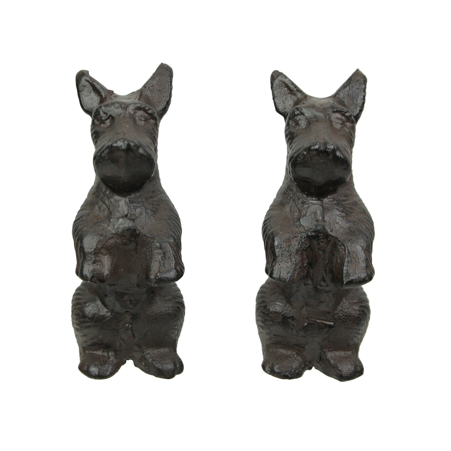 Set of 2 Brown Cast Iron Scottie Dog Sculptures Home Decor Figurine Art Statue