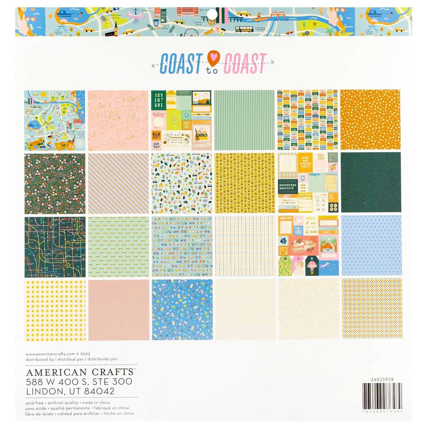 American Crafts Double-Sided Paper Pad 12"X12" 24/Pkg-Gold Foil, Coast-to-Coast