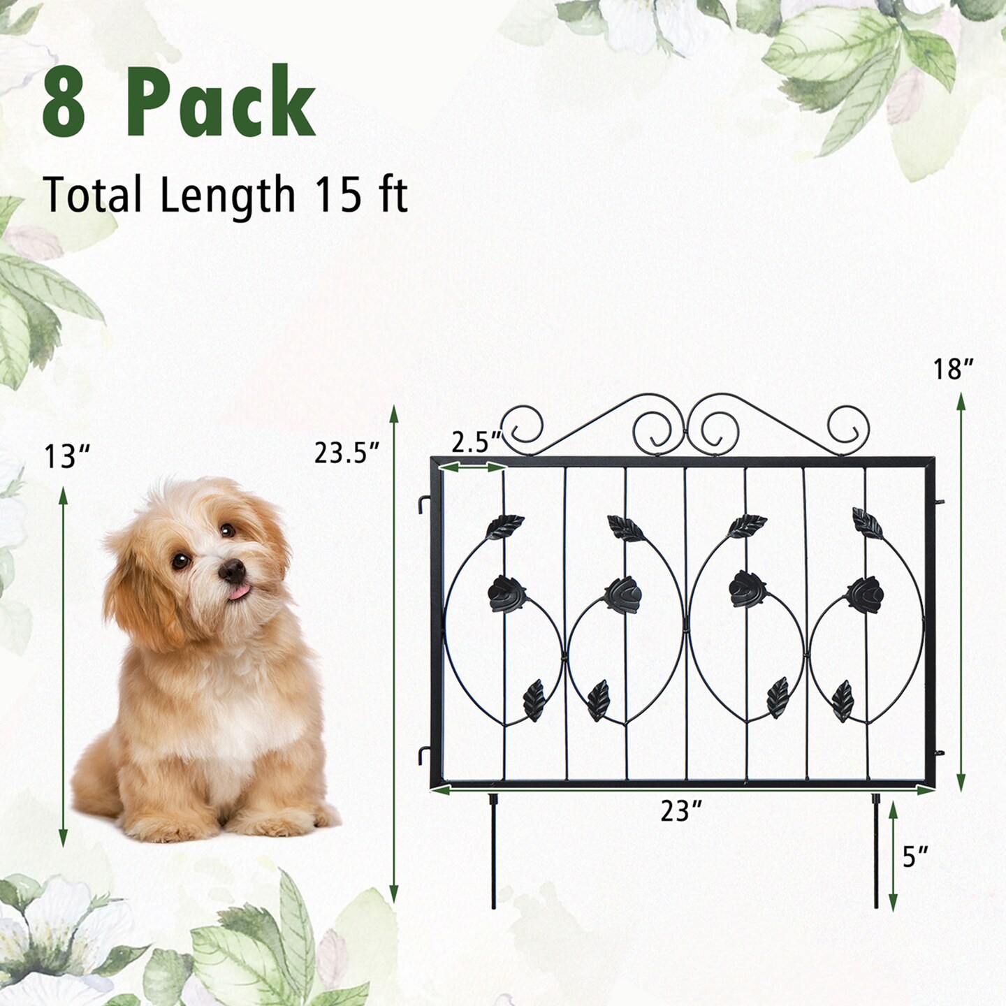 Costway Decorative Garden Fence with 8 Panels Outdoor Animal Barrier Landscape Border