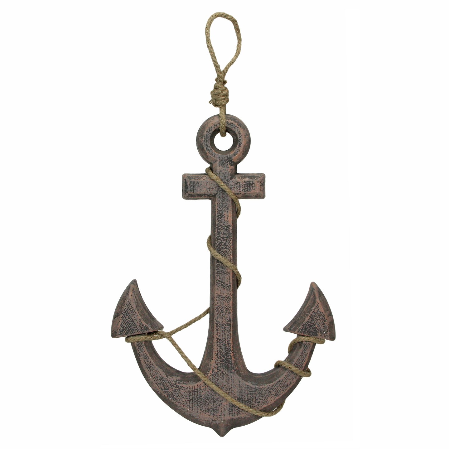 24 inch Wooden Ship Anchor and Rope Nautical Wall Hanging