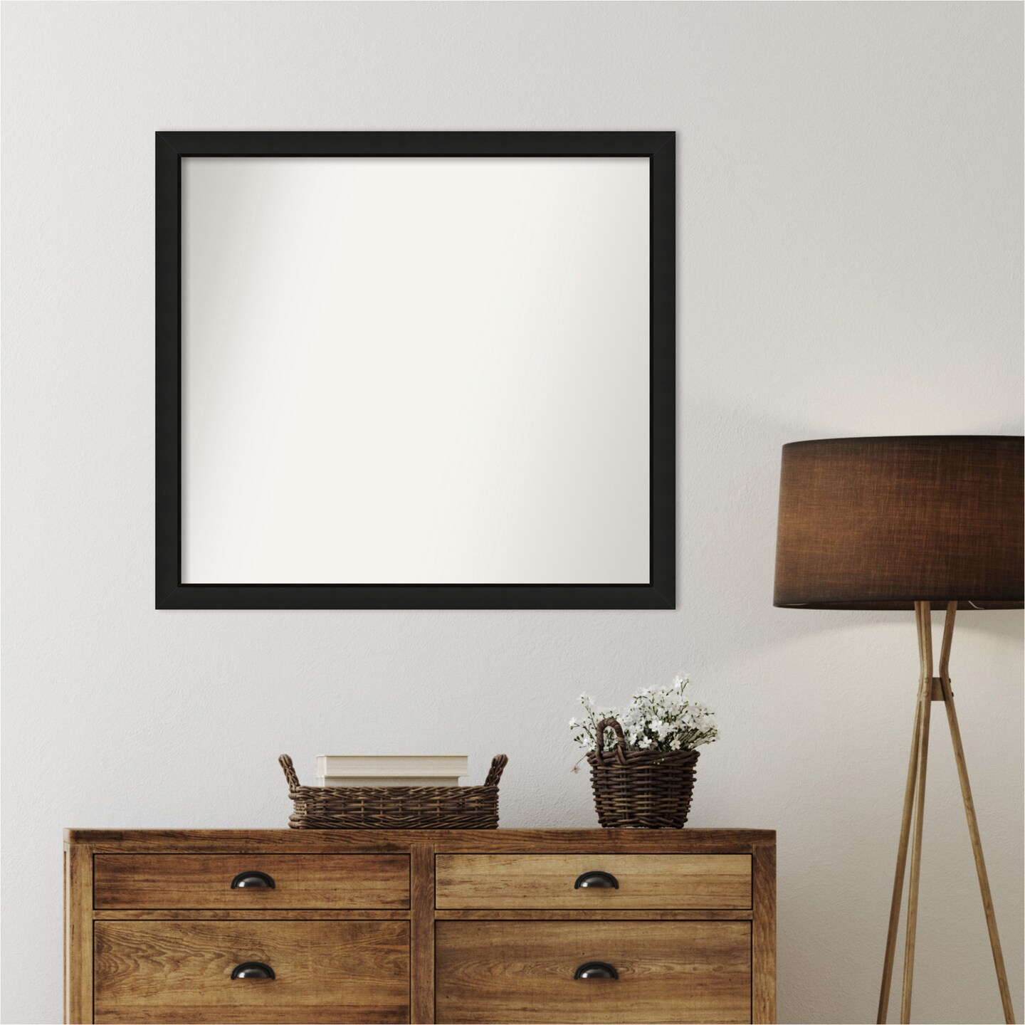Midnight Black Narrow Non-Beveled Custom Framed Bathroom Vanity Wall Mirror