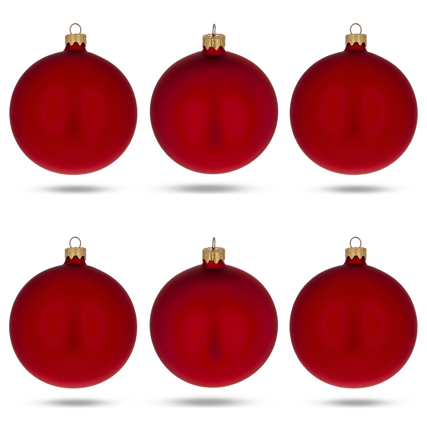 Set of 6 Matte Red Glass Ball Christmas Ornaments 3.25 Inches