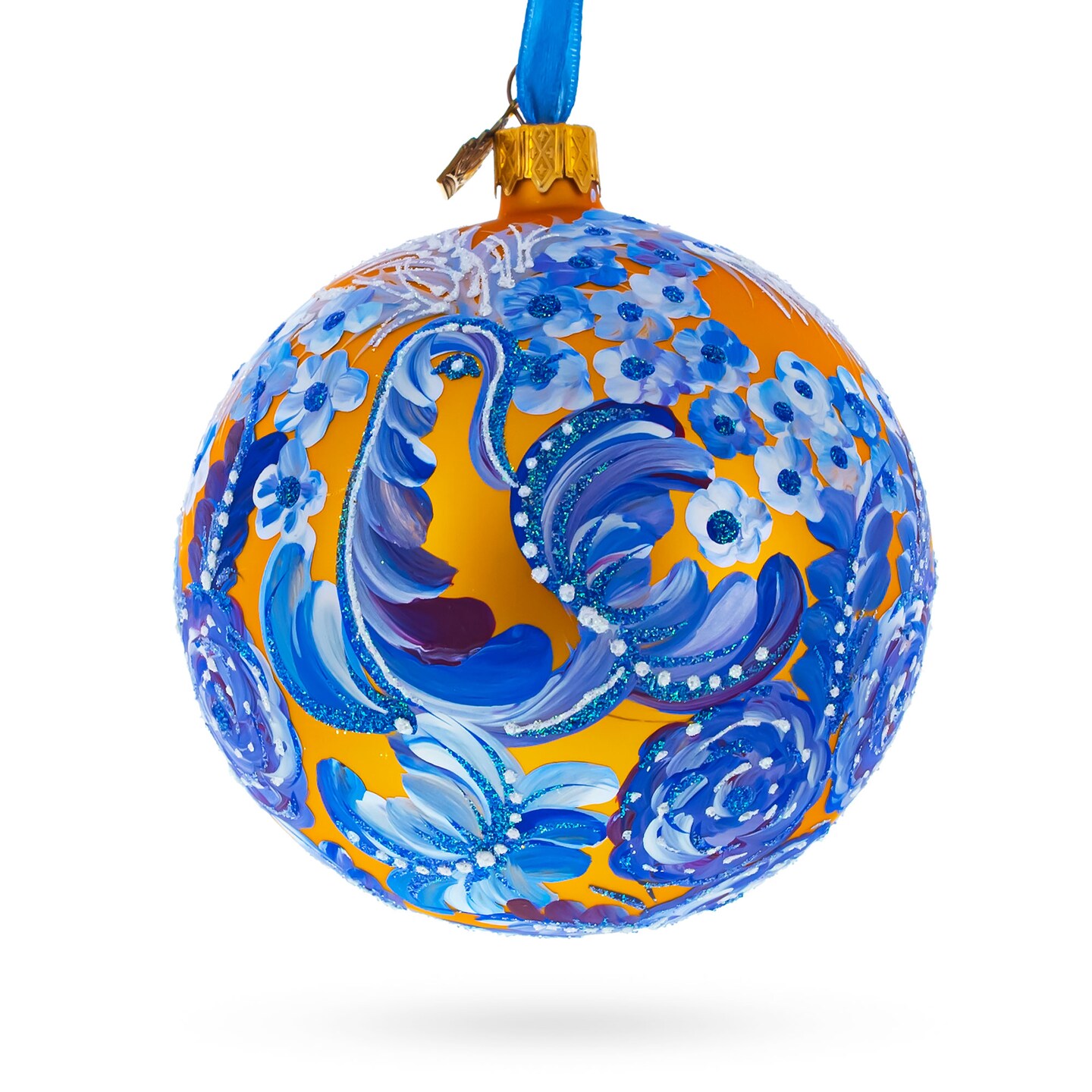 Majestic Firebird Amidst Hyacinth Flowers Glass Ball Christmas Ornament