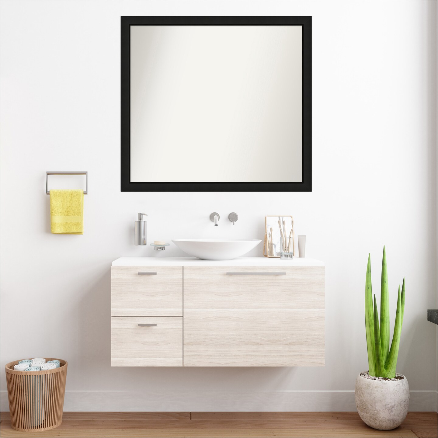 Midnight Black Narrow Non-Beveled Custom Framed Bathroom Vanity Wall Mirror