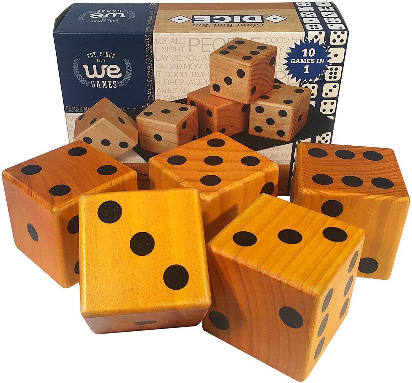 WE Games Giant Roll &#x27;em Dice - Set of 5 Wooden Lawn Dice