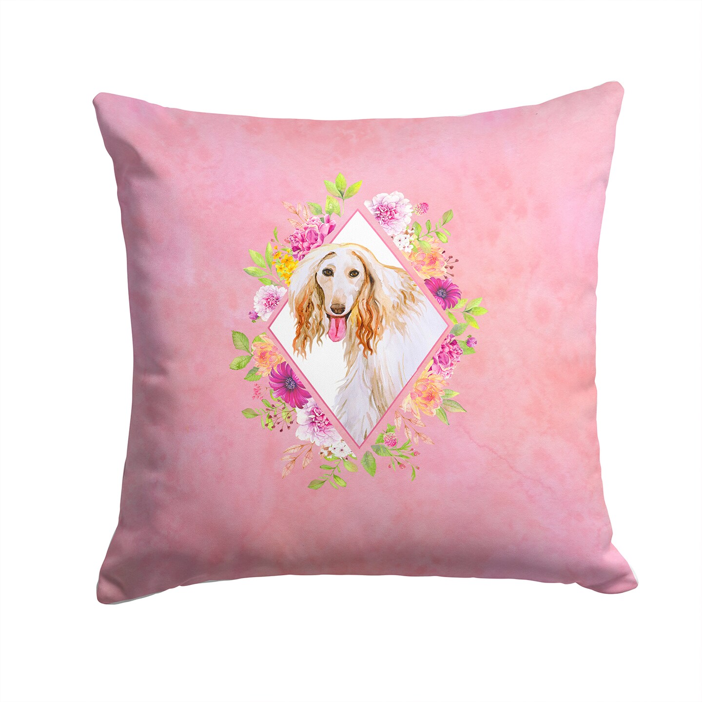 Caroline's Treasures Afghan Hound Pink Flowers Fabric Decorative Pillow
