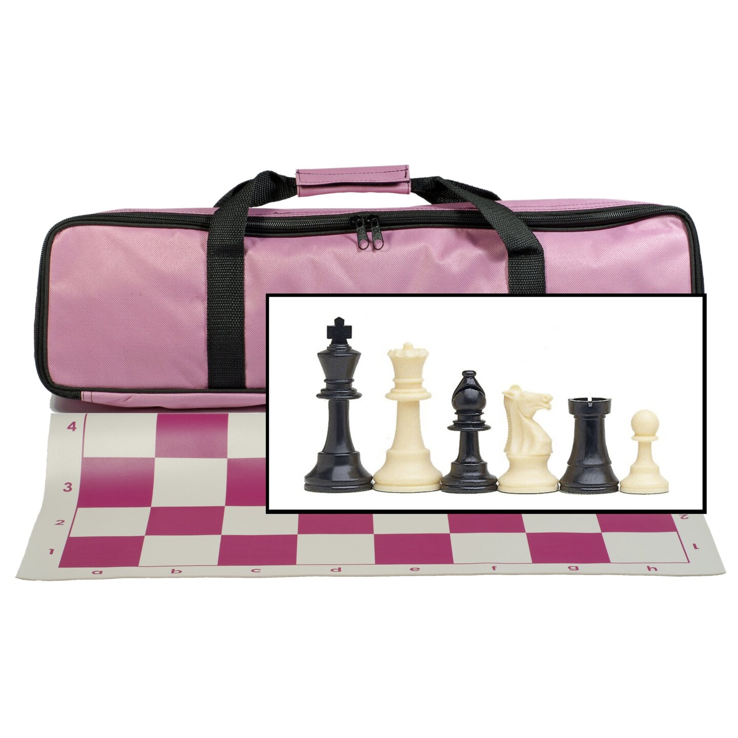 Complete Tournament Chess Set – Plastic Chess Pieces with Roll-up Chess Board and Travel Canvas Bag