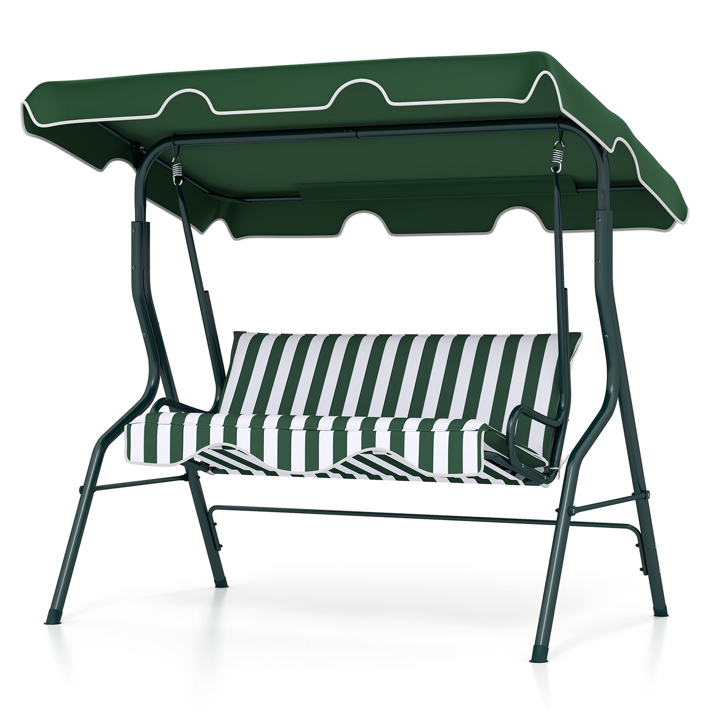 Costway 3 Seats Patio Canopy Steel Frame Swing Glider Hammock Cushioned Backyard Green