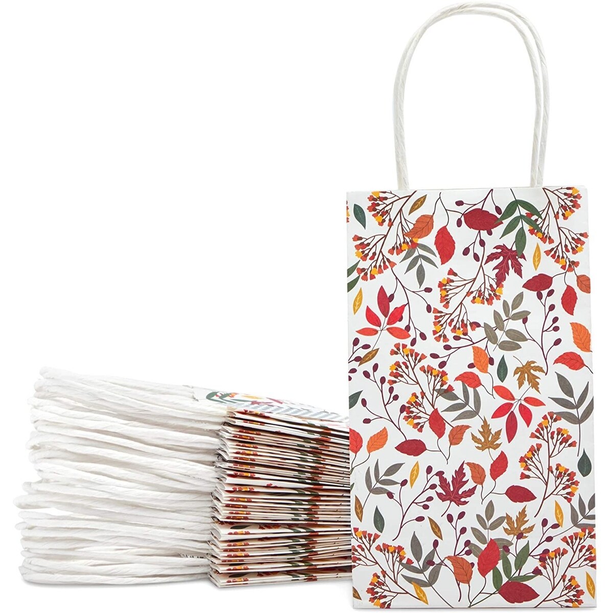 Thanksgiving Gift Bag Set, Fall Leaves Party Favor Bags (5 x 9 x 3 in, 24 Pack)
