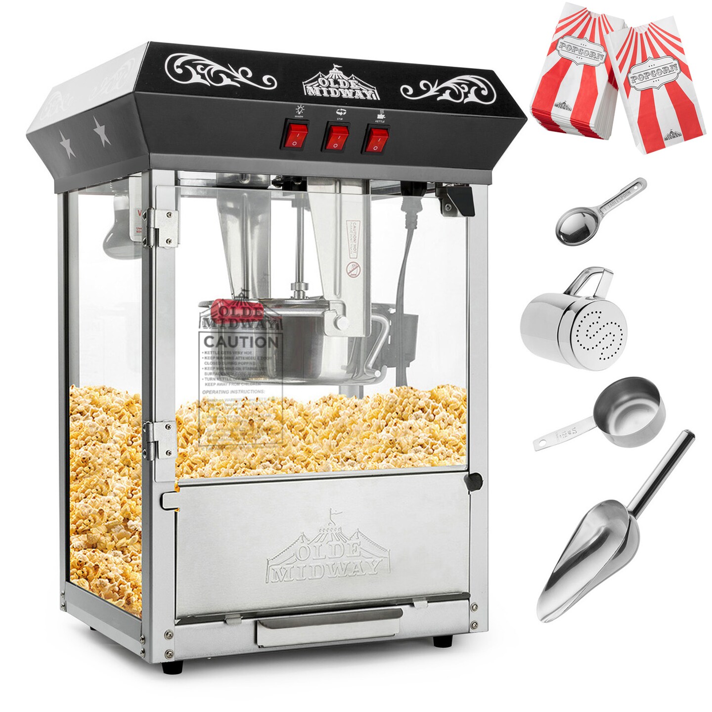 Olde Midway Bar Style Popcorn Machine Maker Popper with 10-Ounce Kettle