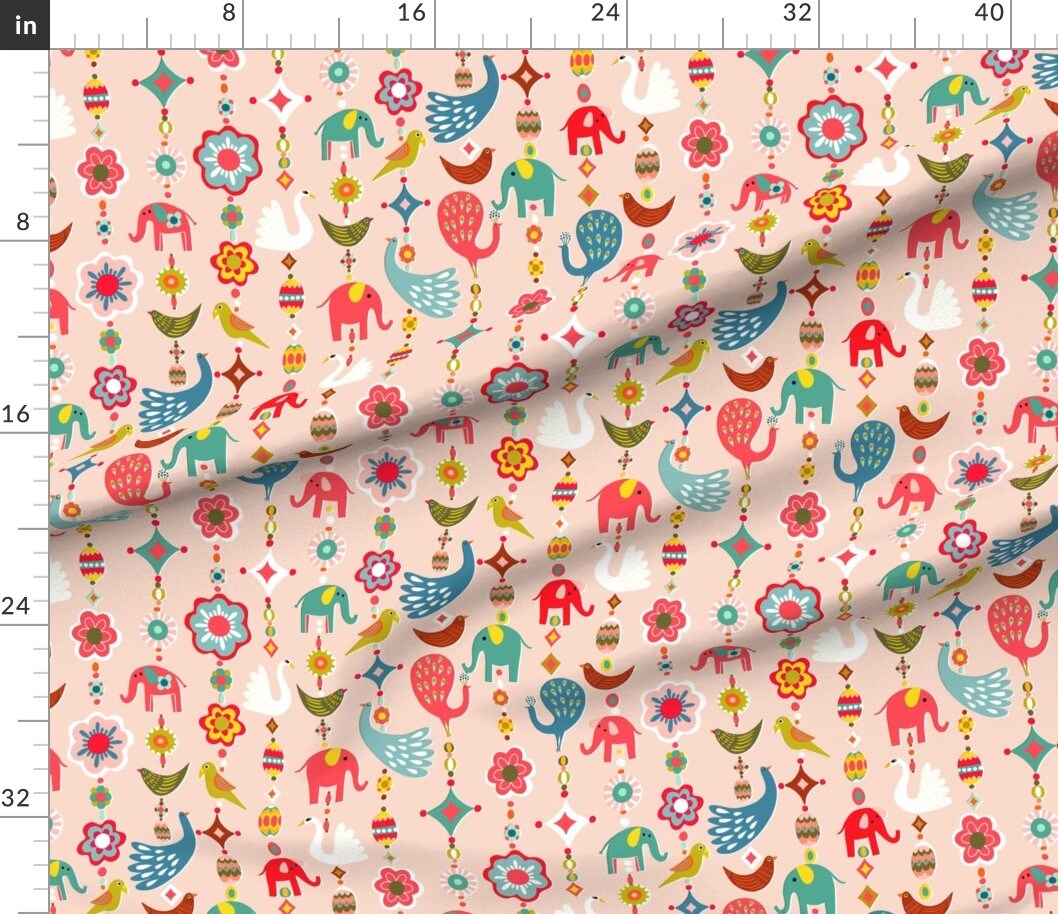 Whimsical Beads Flower Peacock Bead Print Childhood Toys Tassels Custom Printed Fabric by Spoonflower Various Fabrics by the Yard or Fat Quarter