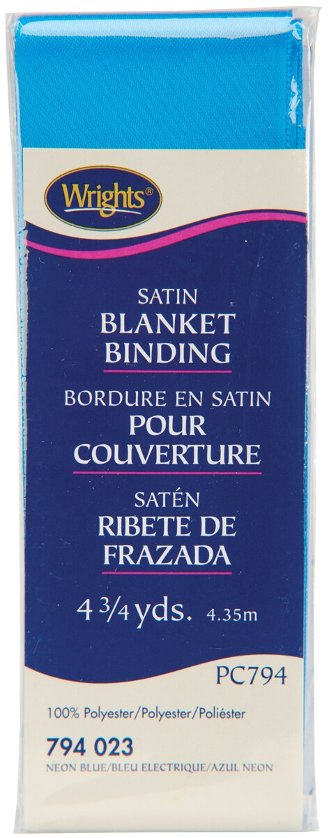 Wrights Single Fold Satin Blanket Binding 2&#x22;X4.75yd-Neon Blue