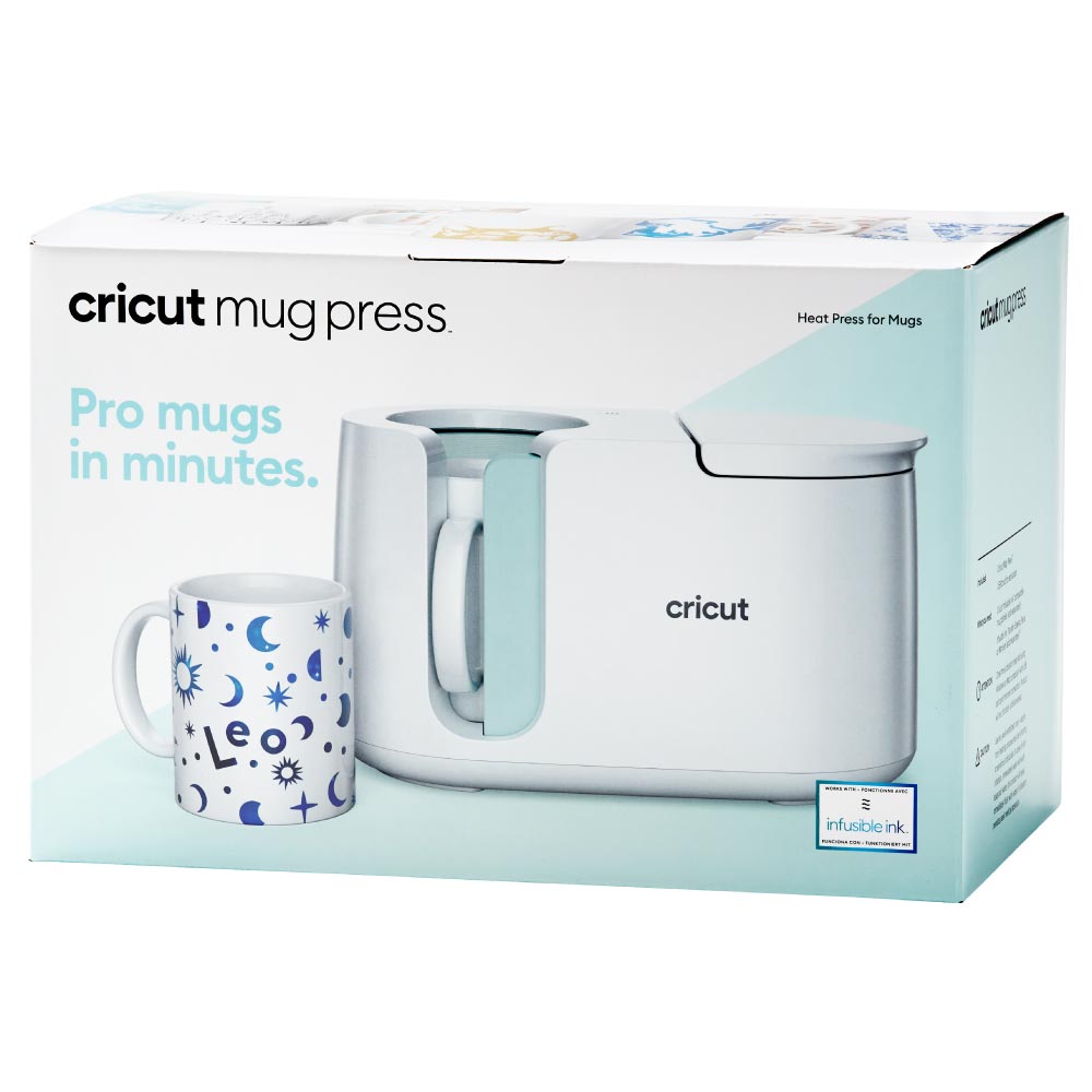 Cricut Mug Press with Mug Blanks, Heat Resistant Tape, Markers, and Distressed Print Transfer Sheets Bundle