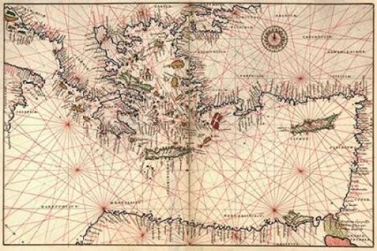 Portolan or Navigational Map of Greece the Mediterranean and the Levant Poster Print by  Battista Agnese - Item # VARPDX379313