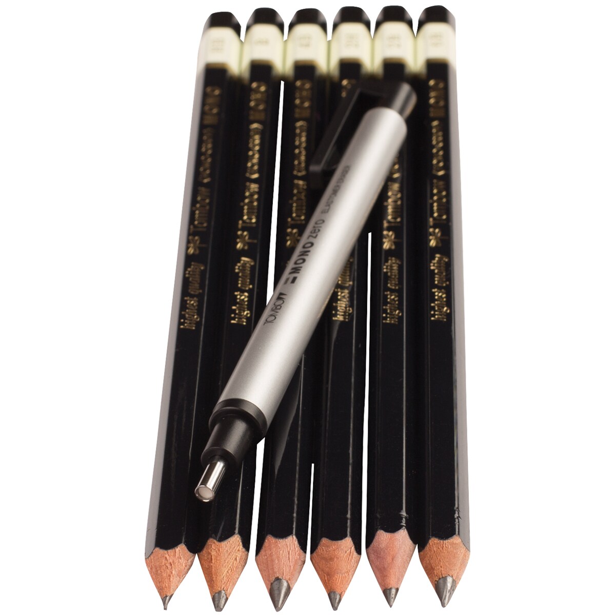 Tombow MONO Drawing Pencils 6/Pkg & Eraser Set-2H, HB, B, 2B, 4B & 6B