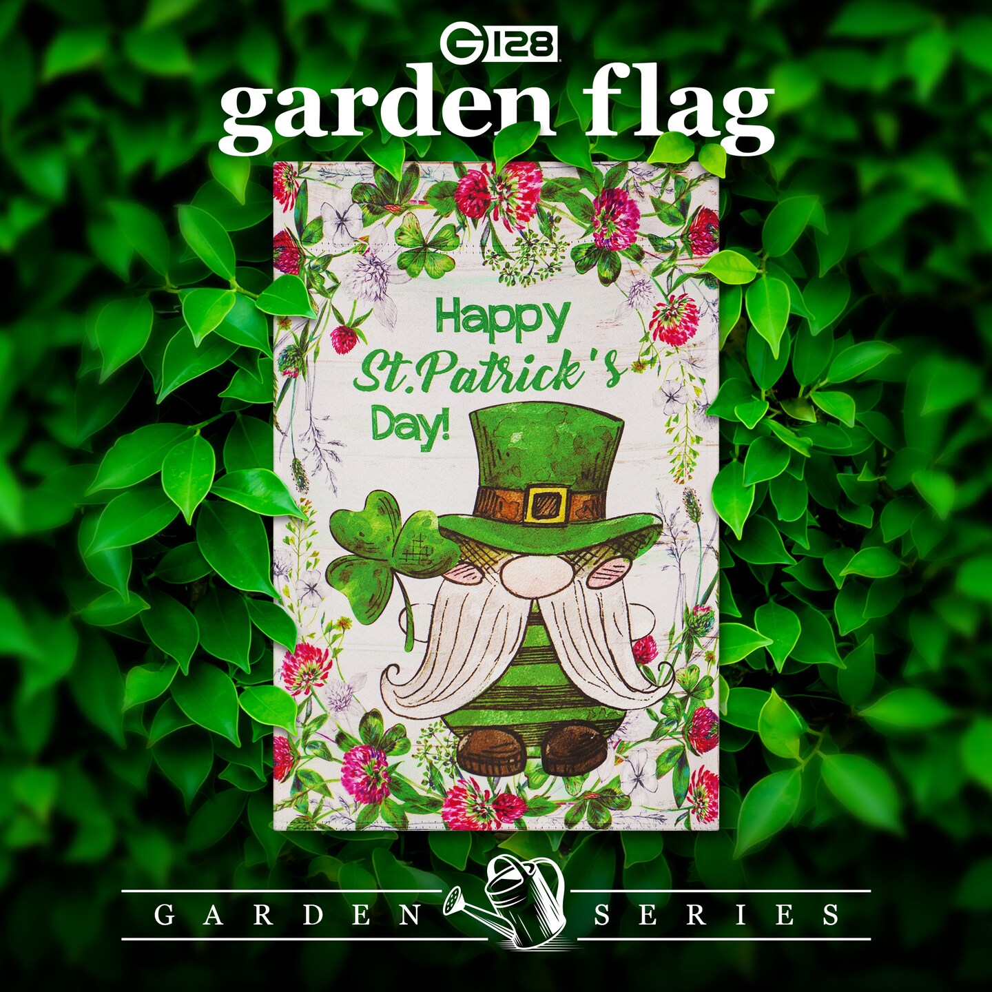 G128 Garden Flag Happy St. Patrick's Day Leprechaun Gnome 12"x18" Blockout Fabric