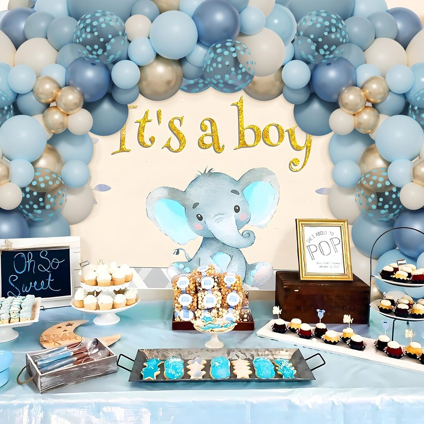 172Pcs Dusty Blue Balloons Arch Garland Kit, Dusty Baby Pastel Blue Chrome Gold Blue Sand White Confetti Balloon for Boy Baby Shower Decorations Bridal Shower Gender Reveal Birthday Party Supplies