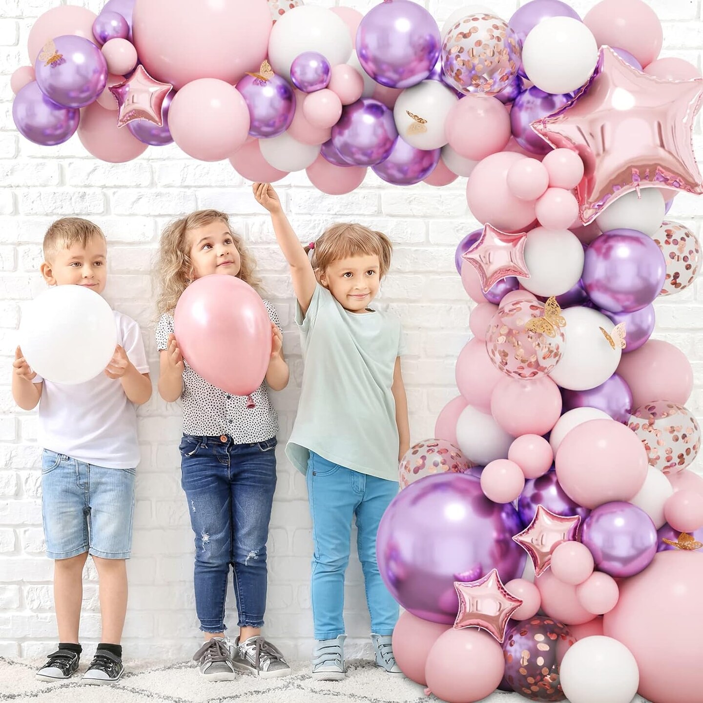 176pcs Pink Purple Balloon Garland, Baby Shower Decorations for Girl with Butterfly Decorations Foil Balloons for Birthday Party Bridal Shower Bachelorette Engagement Decoration