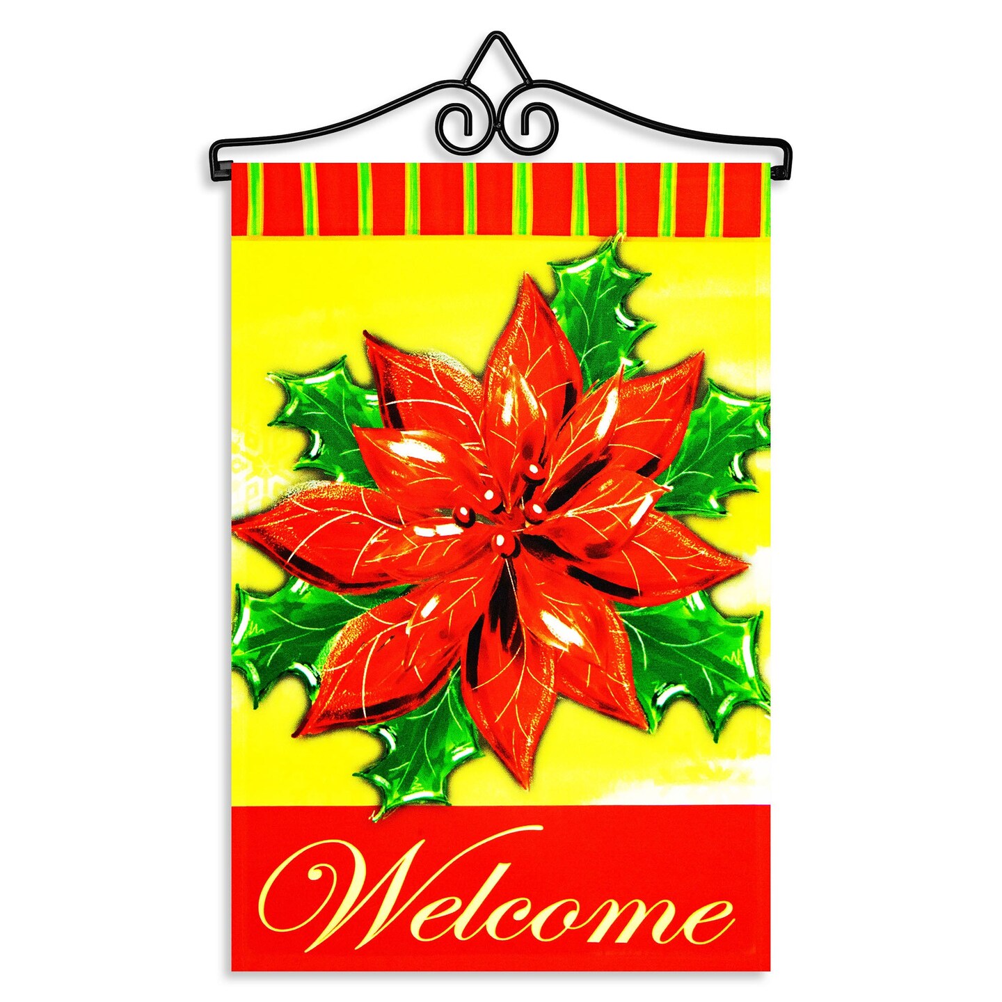 G128 Combo Pack Garden Flag Hanger 14IN & Garden Flag Welcome Red Poinsettia 12x18IN Printed 150D Polyester
