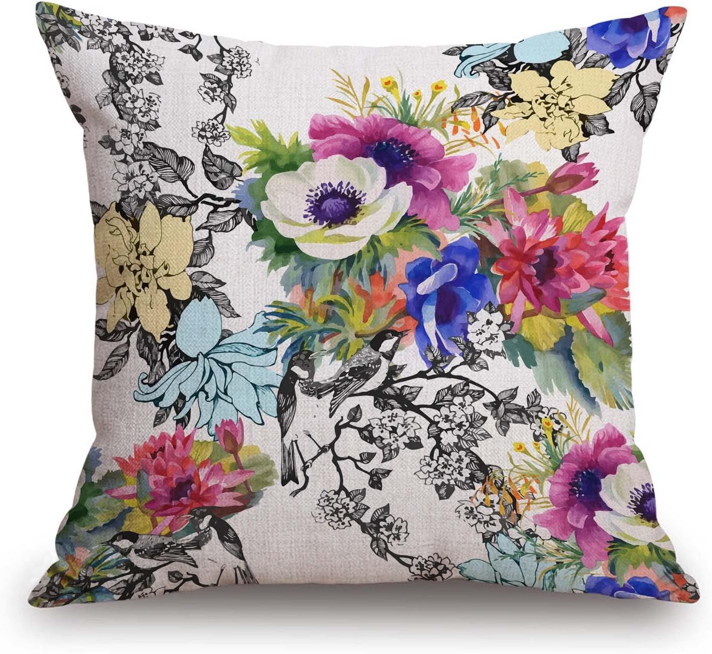 18x18" Bring Nature Indoors: Colorful Garden Print Throw Pillow Cover