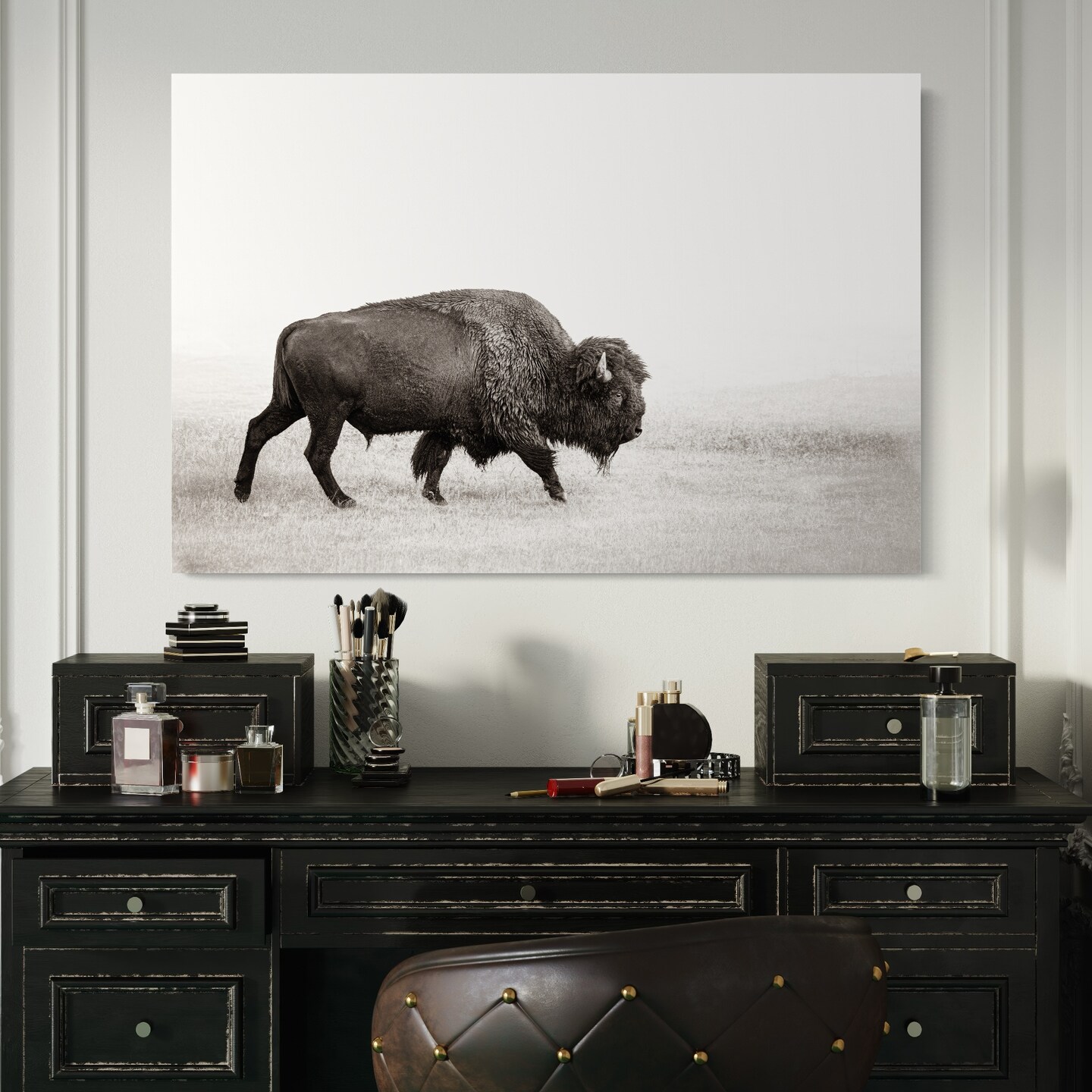 Bison Wall Art - Buffalo Canvas Print - Black and White Artwork ...