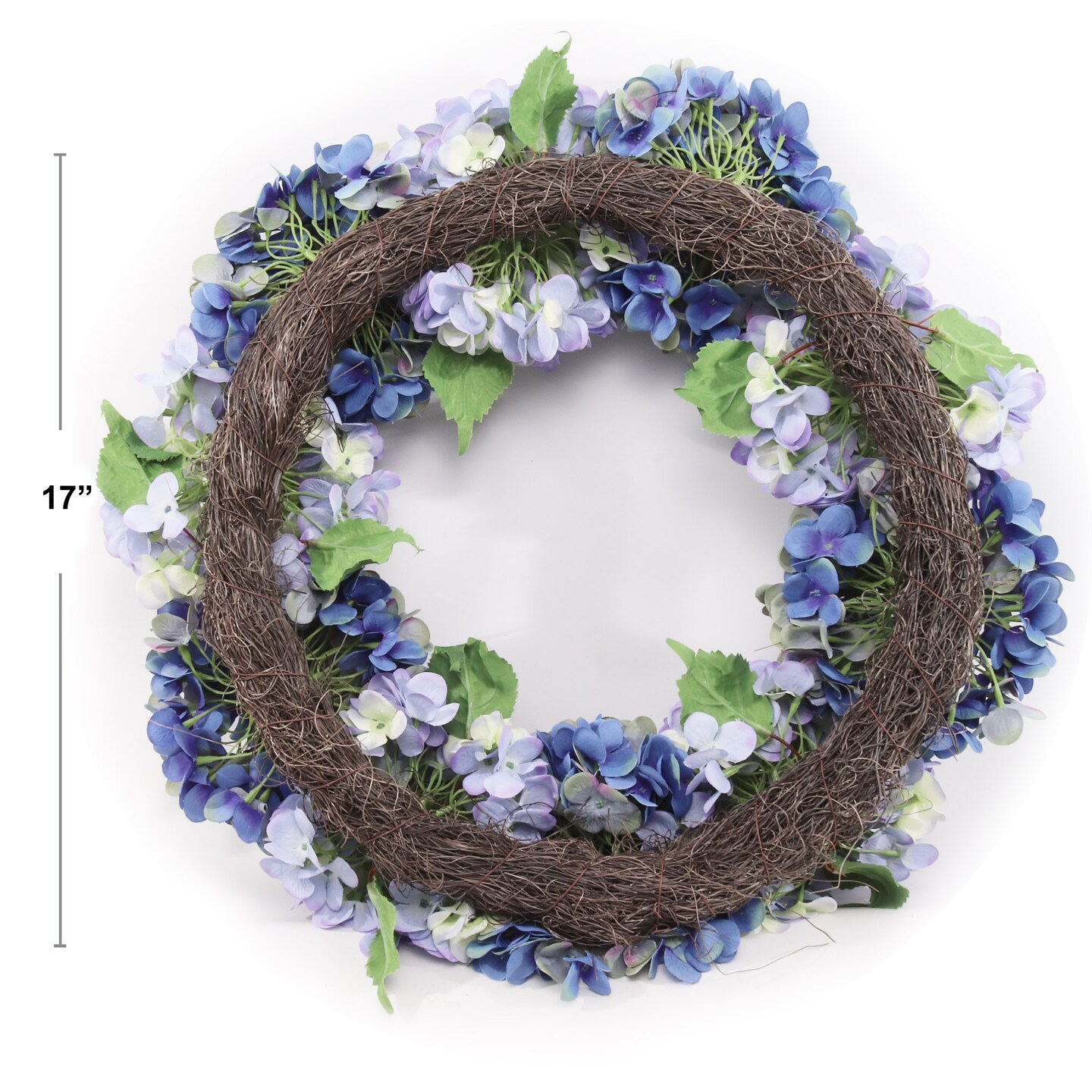 Mixed Blue Hydrangea Wreath: 24&#x22; Wide, Grapevine Ring By Floral Home&#xAE;