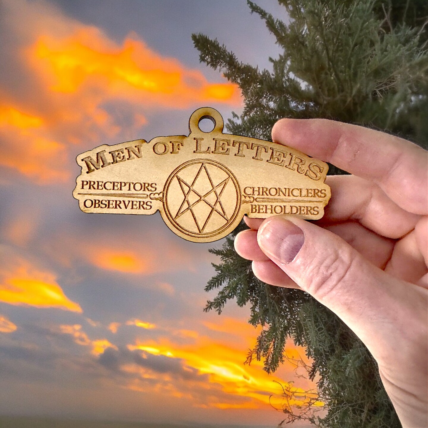 Ornament - Men of Letters - Raw Wood 4x2in Ornament - Men of Letters - Raw Wood 4x2in
