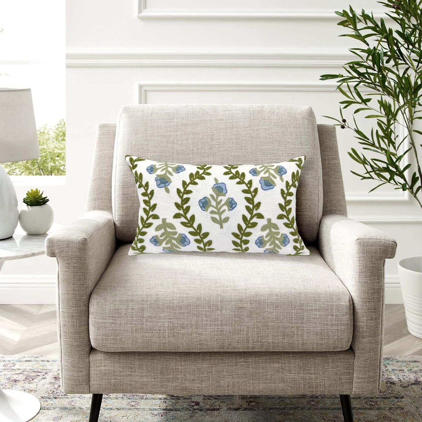 Floral Lumbar Pillow Cover: Cottage Charm in Blue Flower Design