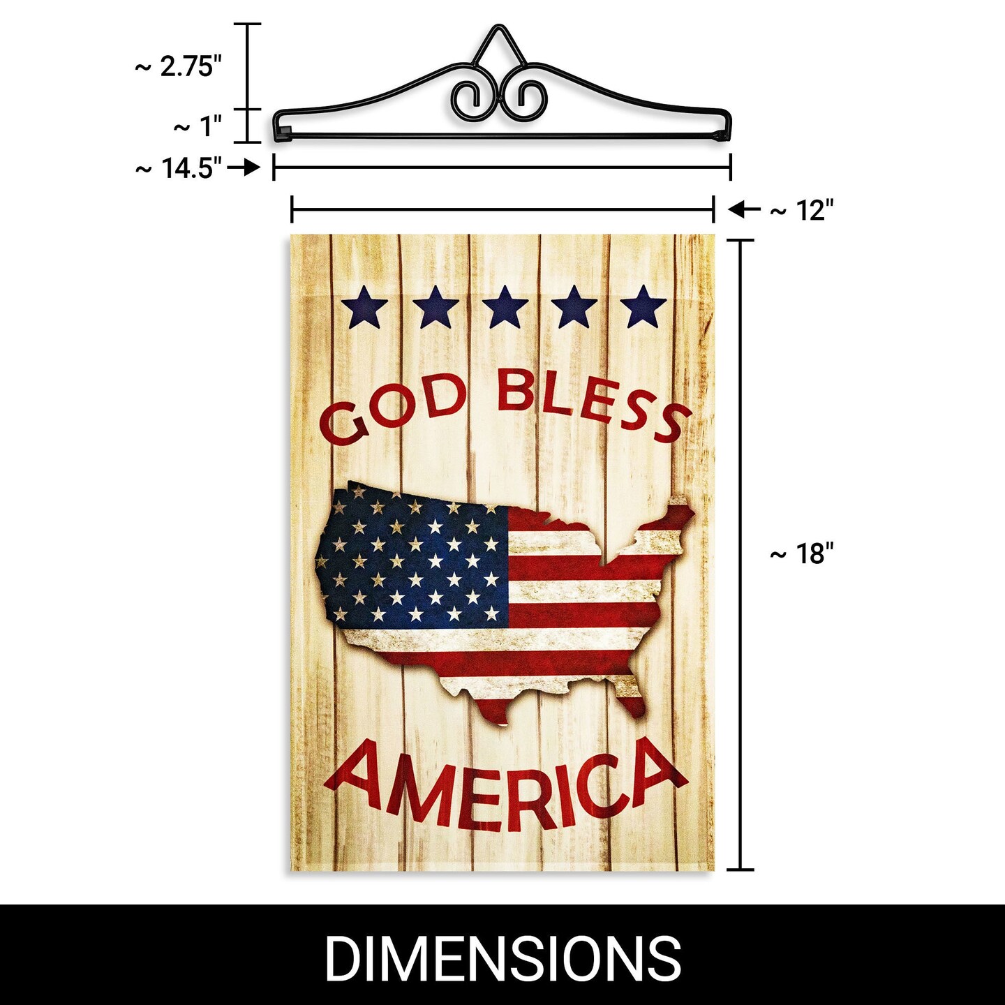 G128 Combo Pack Garden Flag Hanger 14IN &#x26; Garden Flag God Bless America USA Flag Map 12x18IN Printed 150D Polyester