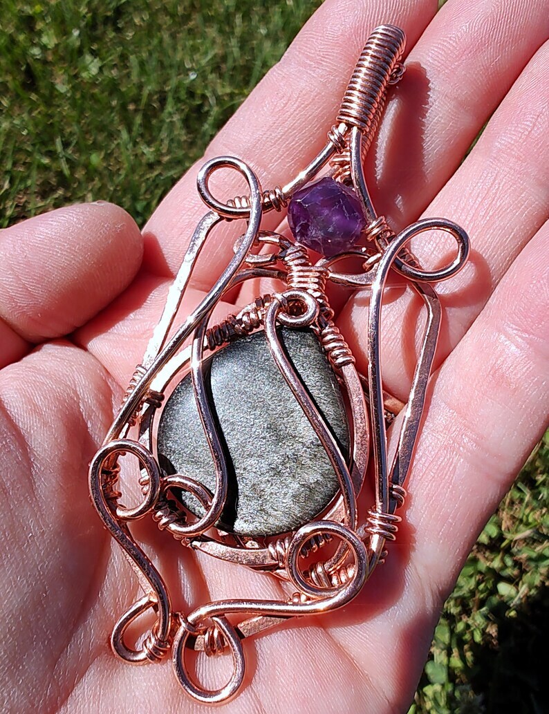 Rare Natural Silver Sheen Obsidian Teardrop Amethyst Copper Elven