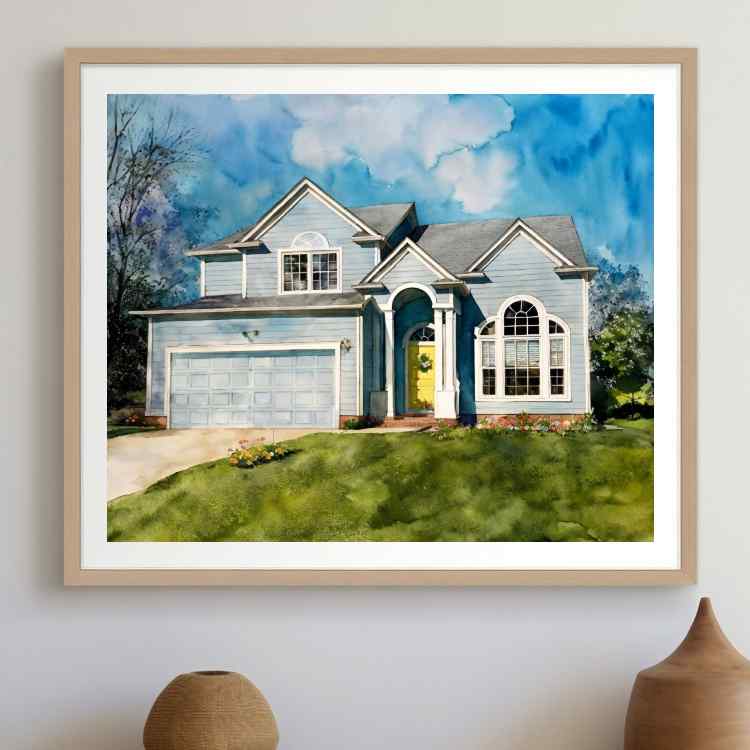 product name is Custom House Wall Art Print Decor Item - Personalized Gift for a Keepsake, Housewarming or as a Realtor Gift