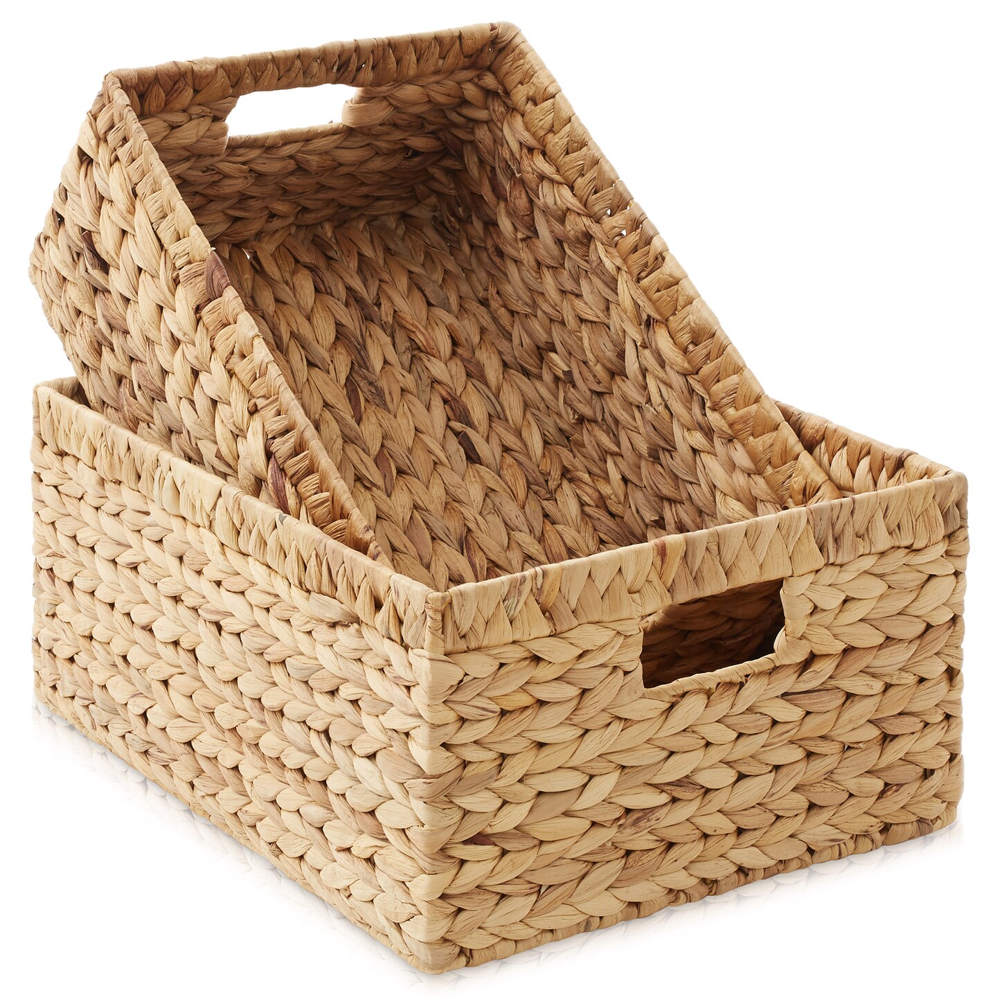 Casafield Set of 2 Water Hyacinth Storage Baskets with Handles - Woven Organizers for Bathroom, Laundry, Pantry, Office, Shelves