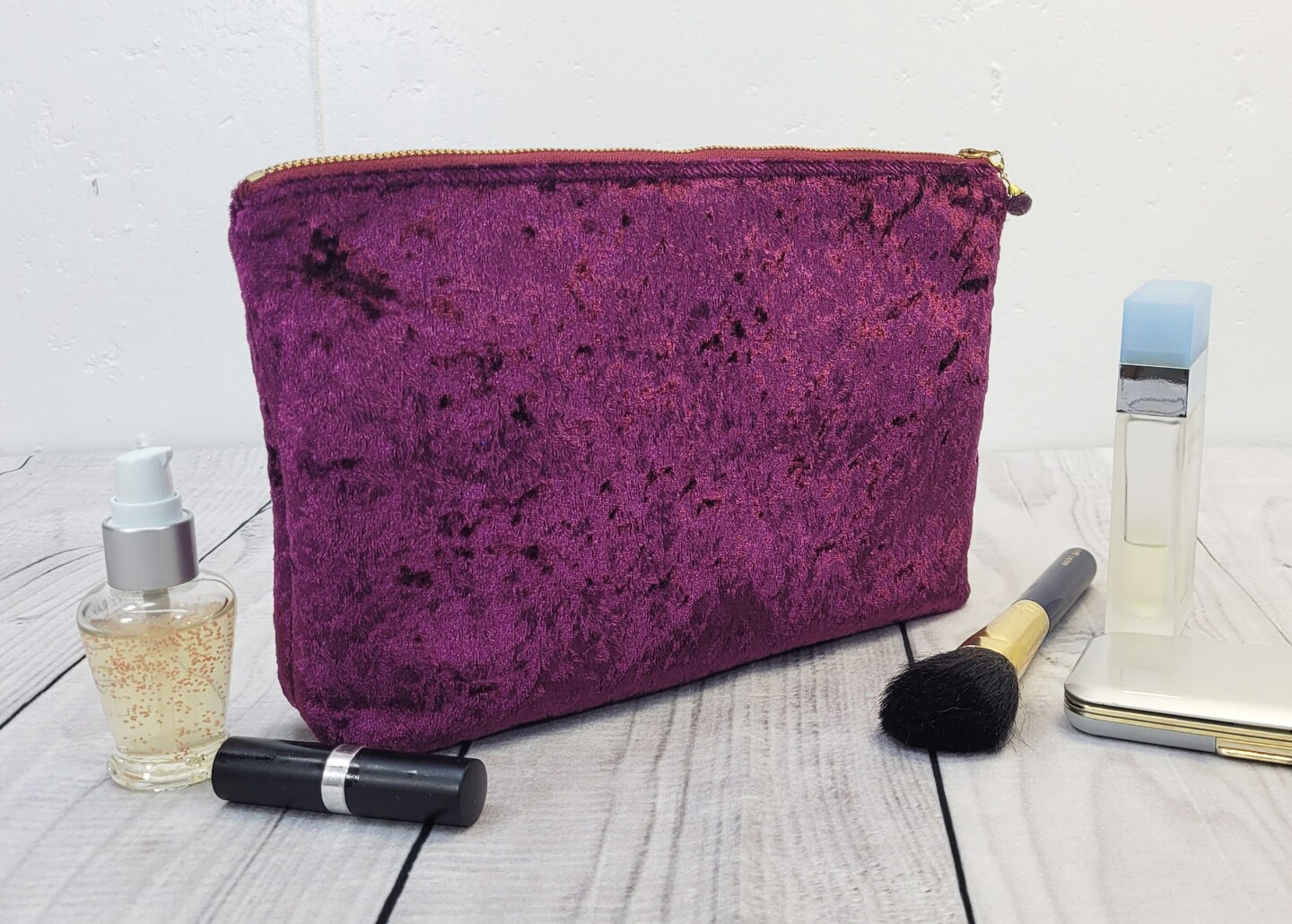 Purple Velvet Luxury Large Cosmetic or Travel Bag or Evening Bag for Personal Items Toiletries Jewelry Purse 4 Interior Pockets MakerPlace by Michaels