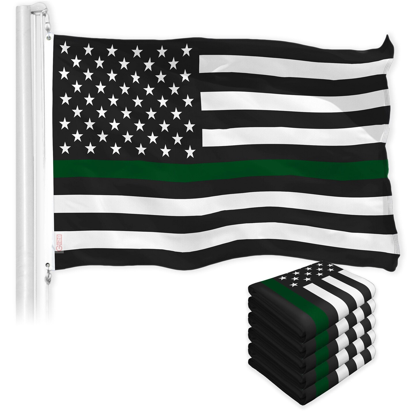 Thin Green Line American Flag 3x5 Ft 5-Pack Printed 150D Polyester By G128