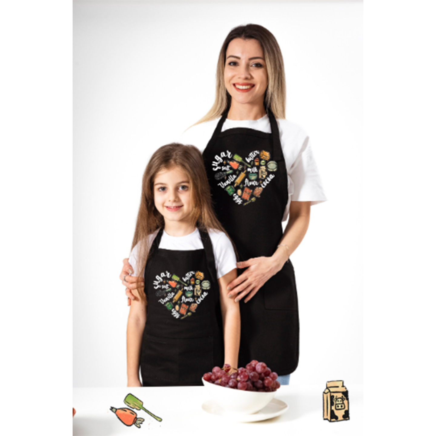 Mommy and Me Aprons, Matching Apron, Custom Apron for Mom, Mother Daughter and Mother Son Aprons, Cooking Ingredients Heart Apron, Mom Gift